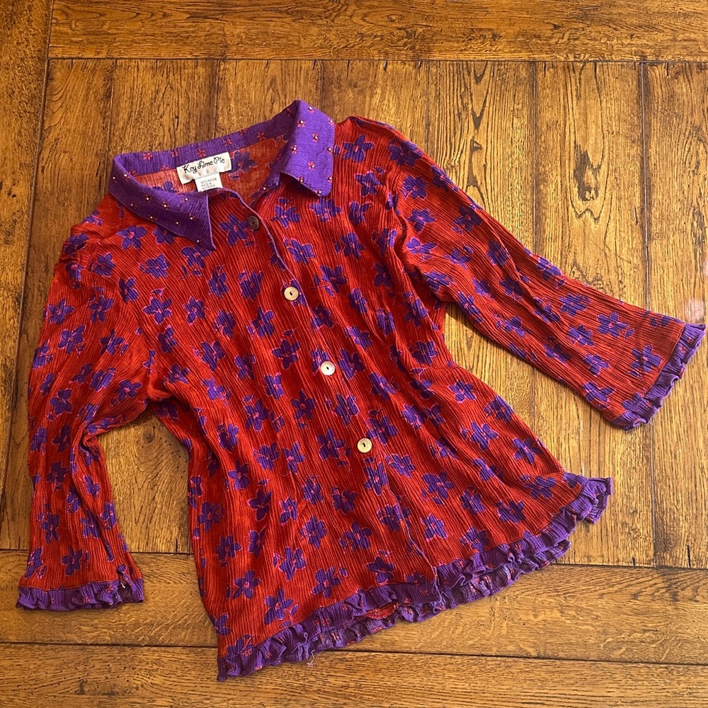 Vintage Red and Purple Floral Shirt